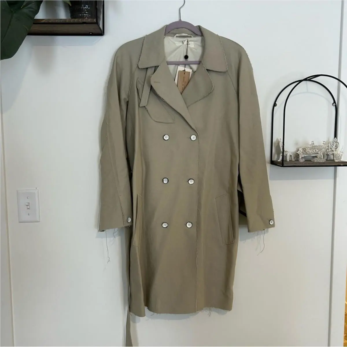 Rag Bone Taupe Raw Hemmed Long Trench Coat Size 6