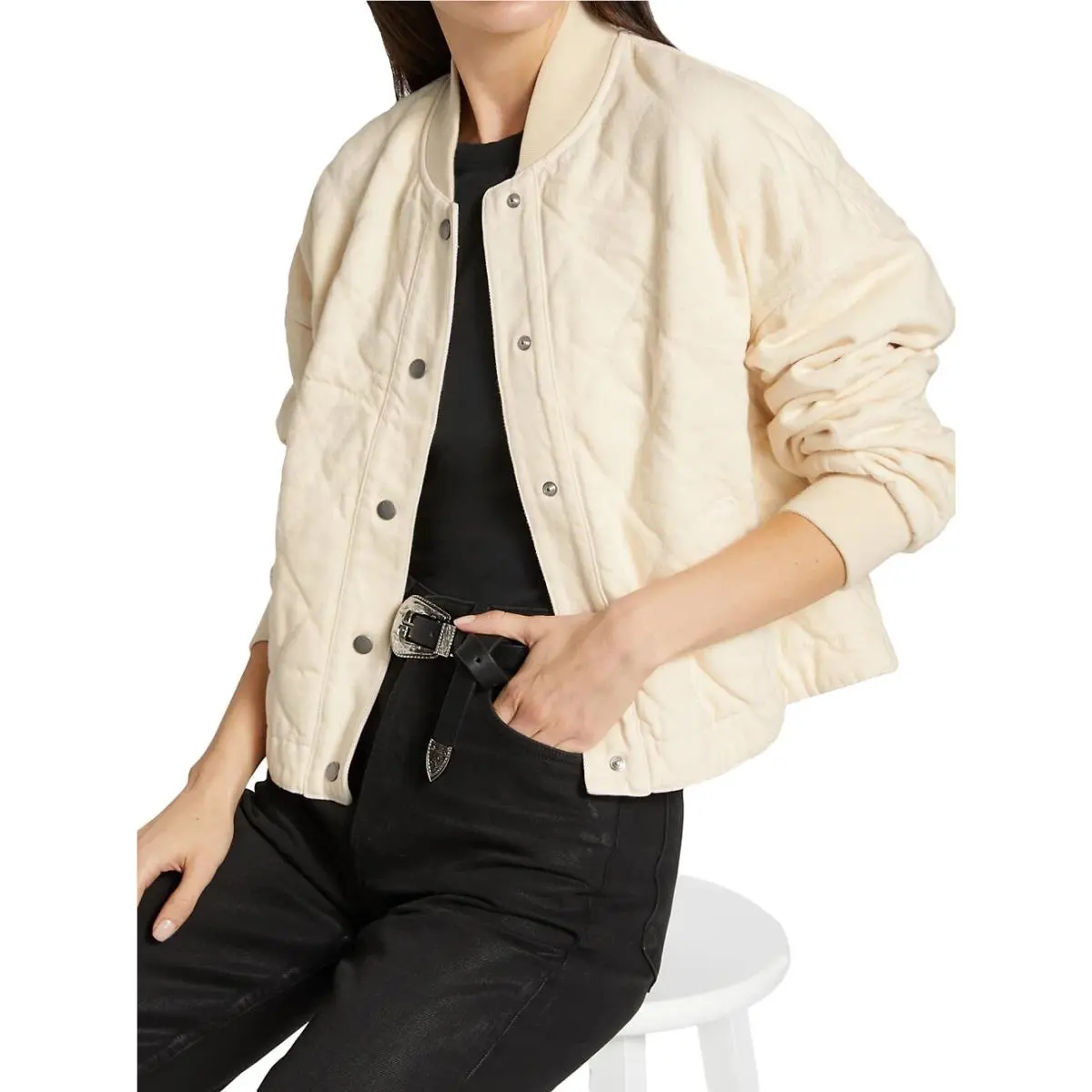 Rag Bone XL Val Quilted Cropped Jacket Beige Cotton Blend Bomber