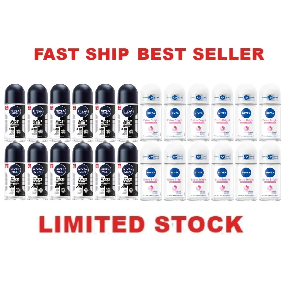 Roll On Antipersp Duo - Black White Orig + Extra Brightening 12 x 50ml by Nivea