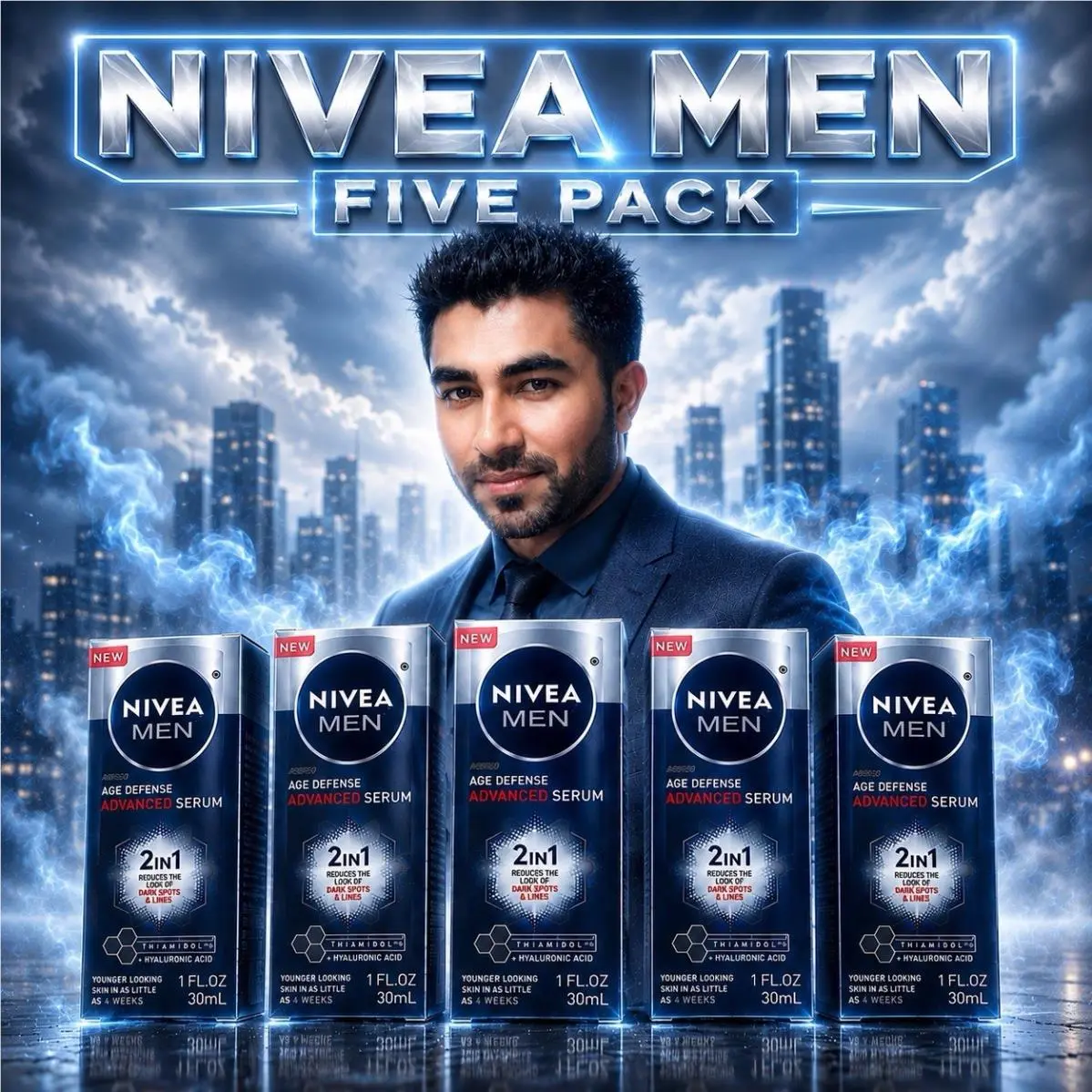 5 Pack  Men Age Defense Advanced Serum 2 in 1 Dark Spots Wrinkles 30ml Ea by Nivea