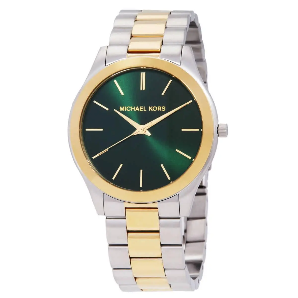 Michael Kors Slim Runway Quartz Green Dial Men`s Watch MK9149 - Dial: Green, Band: Two-tone (Silver-tone and Gold-tone), Bezel: Silver-tone