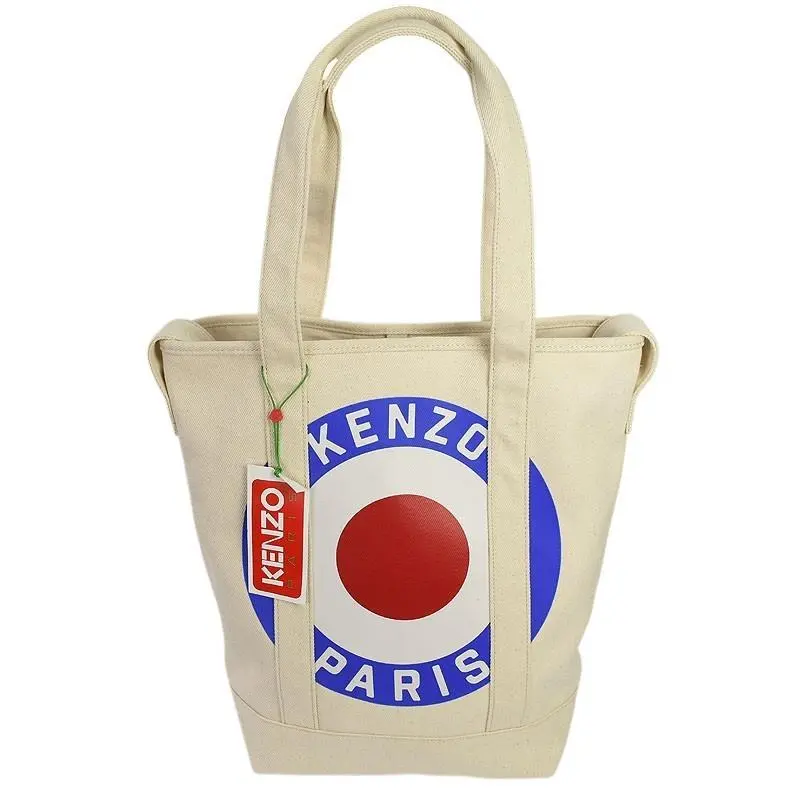 Kenzo Unisex Ecru Cotton Canvas Shoulder Tote Bag