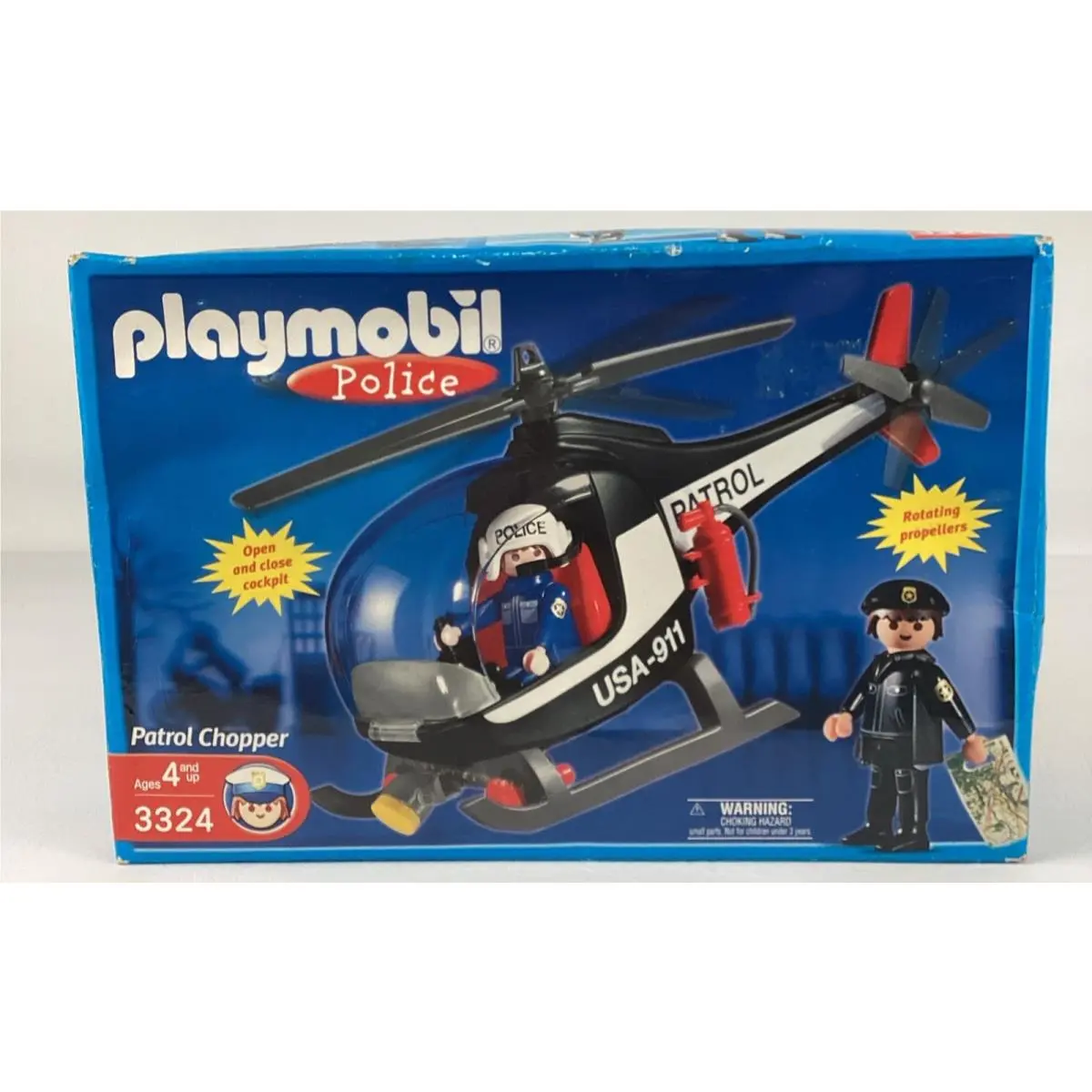 Geobra Playmobil Police Patrol Chopper Helicopter 3324 Playset Vintage 2001