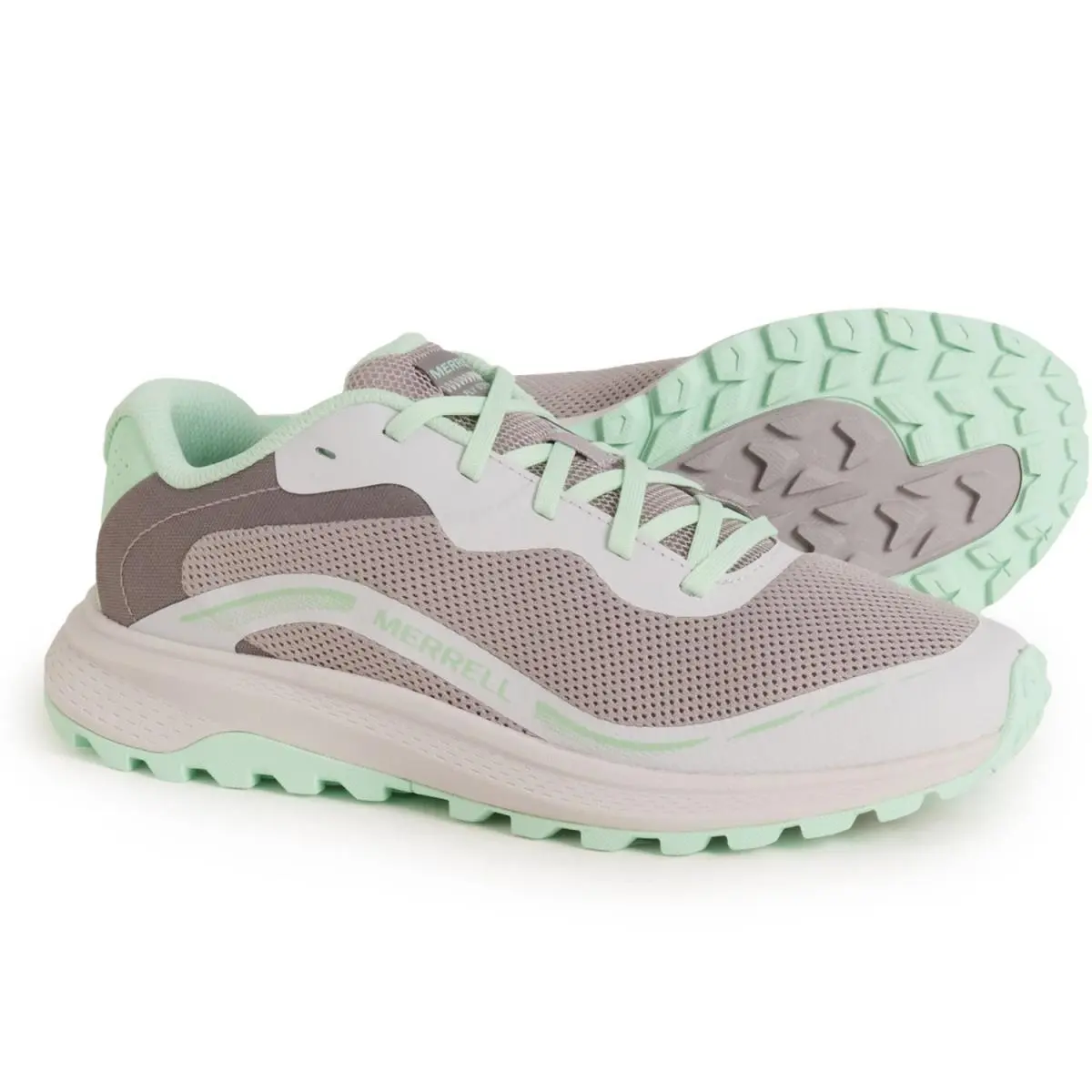 Merrell Fly Strike 2 Trail Running Shoes Women Sz 9 Light Gray Green Low Top