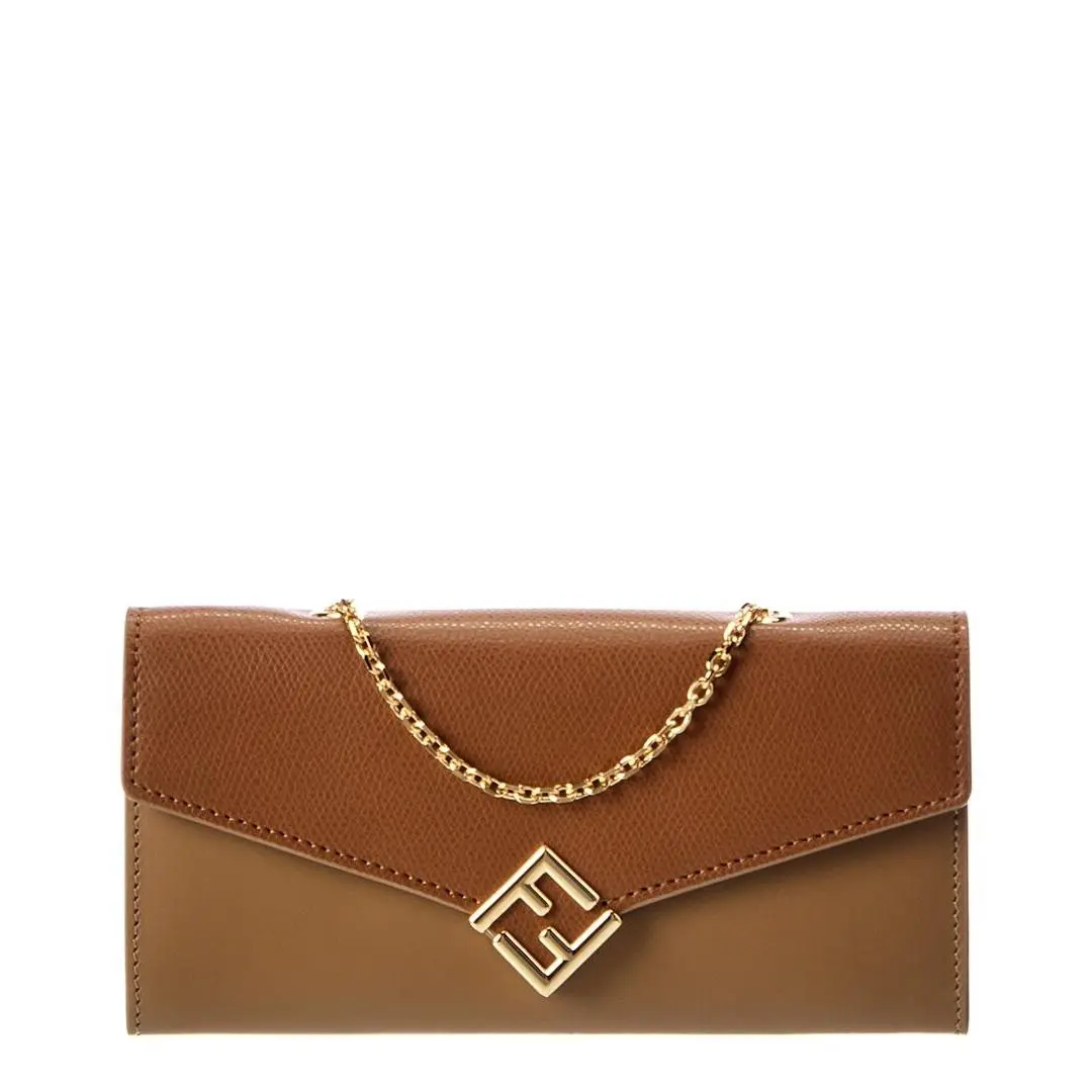 Fendi Ff Diamonds Leather Wallet On Chain Women`s Brown