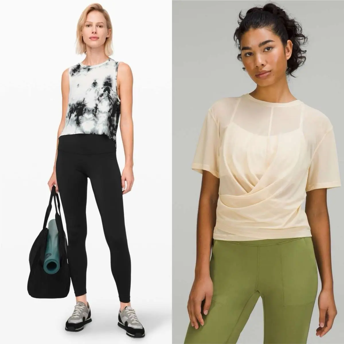 2PC- Lululemon Train to Be Tank Shibori Deep Coal +lightweight Mesh Yoga Tee