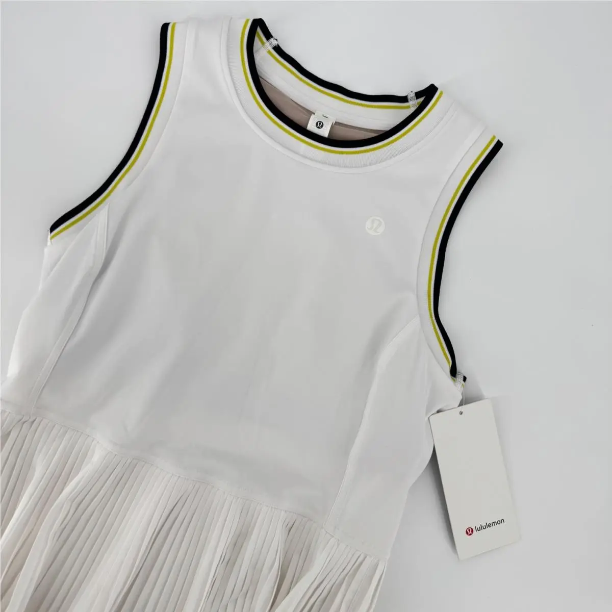 Lululemon Collegiate Scoop-neck Tennis Dress White Yellow Navy Size 12