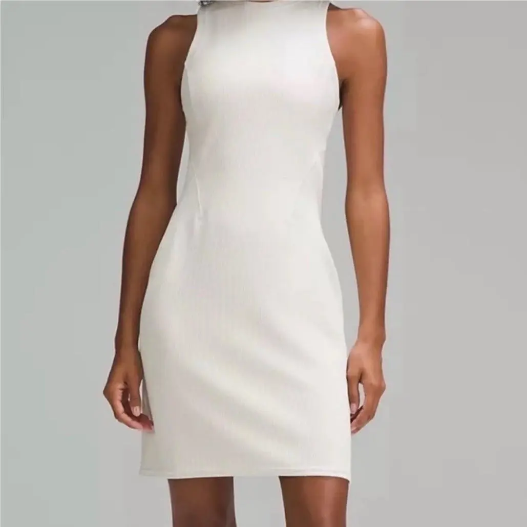 Lululemon Ribbed Softstreme Slim-fit Tank Dress Light Ivory White Size 4