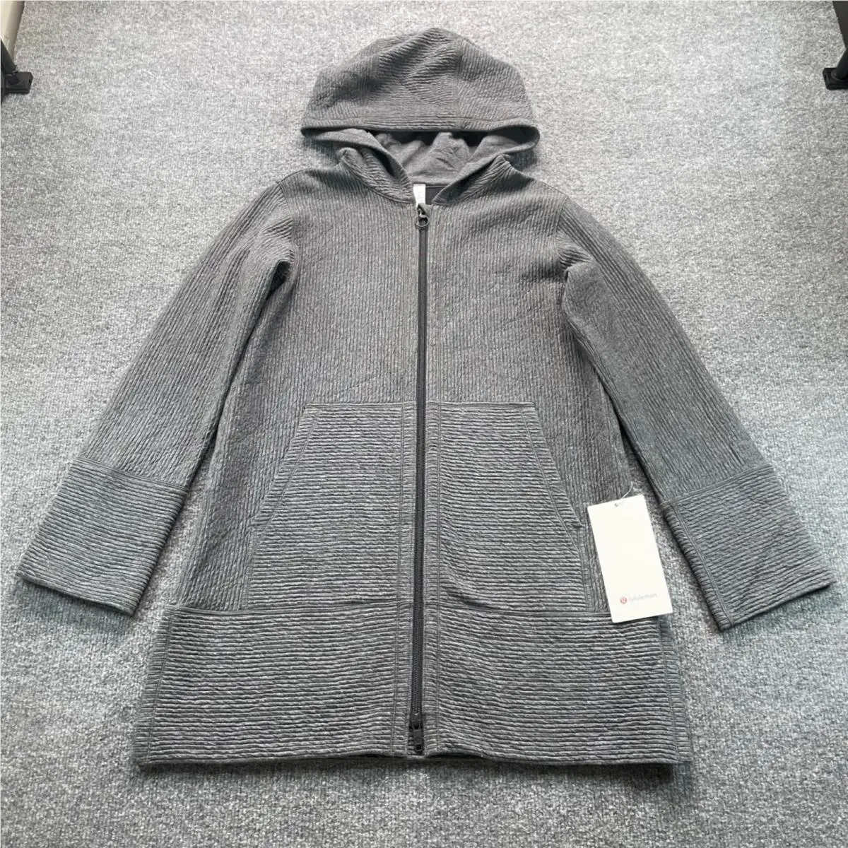 Lululemon Along The Way Full Zip Hoodie Womens Xxs Grey Textured Long Jacket