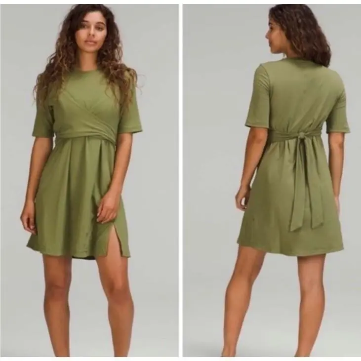 Lululemon Cotton Wrap-front T-shirt Dress Olive Green Women`s Size 4