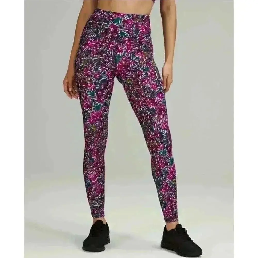 Lululemon Base Pace HR Tight 28 Fleece Flower Empower Multi Purple Floral Sz 2
