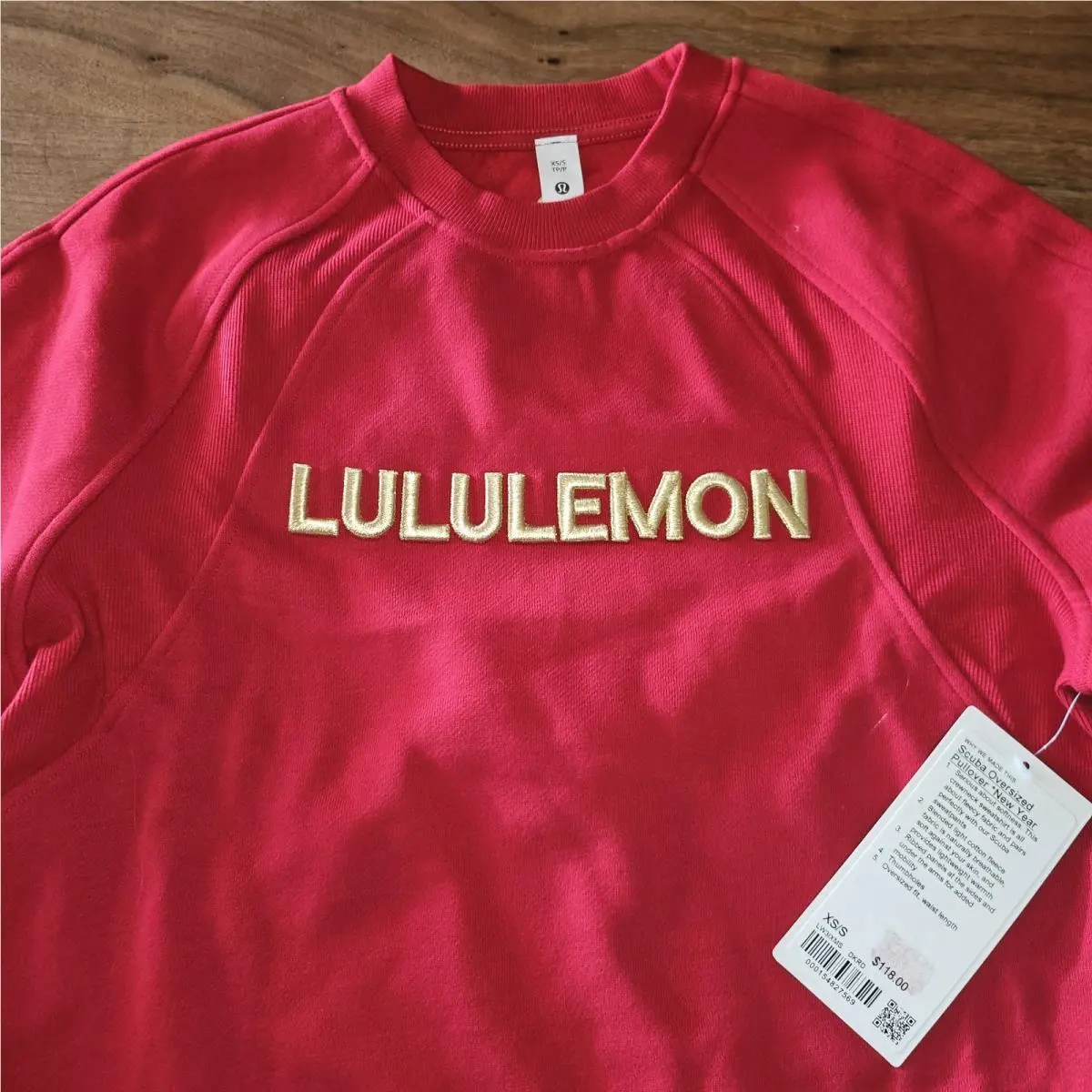 Lululemon Rare Year Oversized Scuba Sweatshirt Dark Red W Gold. Athletica