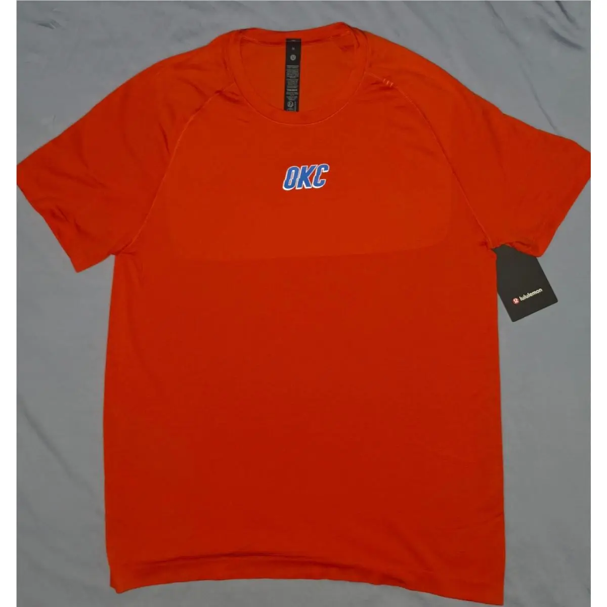 Lululemon Shirt Men’s Size Medium Orange Metal Vent Tech SS 2.0 Okc Thunder