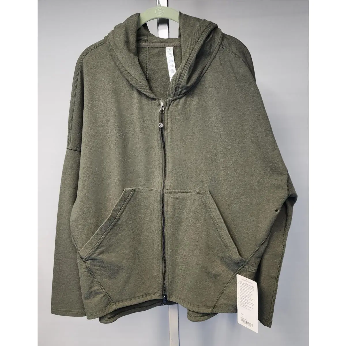 Lululemon 2014 Hold Your Om Hoodie Full Zip Green French Terry Womens 12