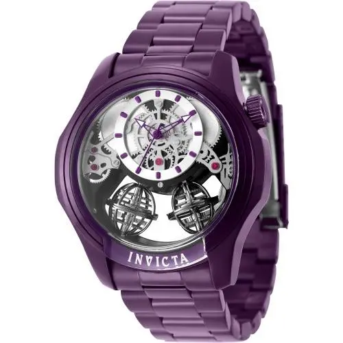 Invicta Specialty Twin Axis Stainless Steel Purple Mens Watch-46mm Skeleton Dial