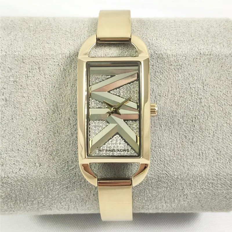 Michael Kors Mini Empire Pavé Glitz Gold Tone Bangle Watch MK4840 Box