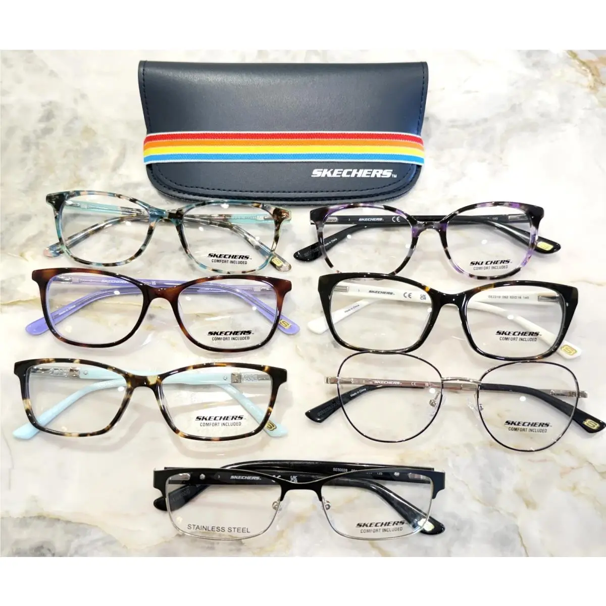 Skechers Lot Of 7 Mens Womens Plastic Metal Eyeglass Frames W/cases