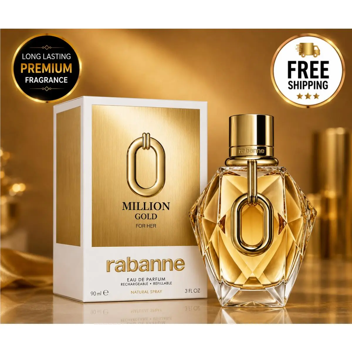 Rabanne Mmillion Gold For Her Edp 90ml Rechargeable Eau de Parfum Women
