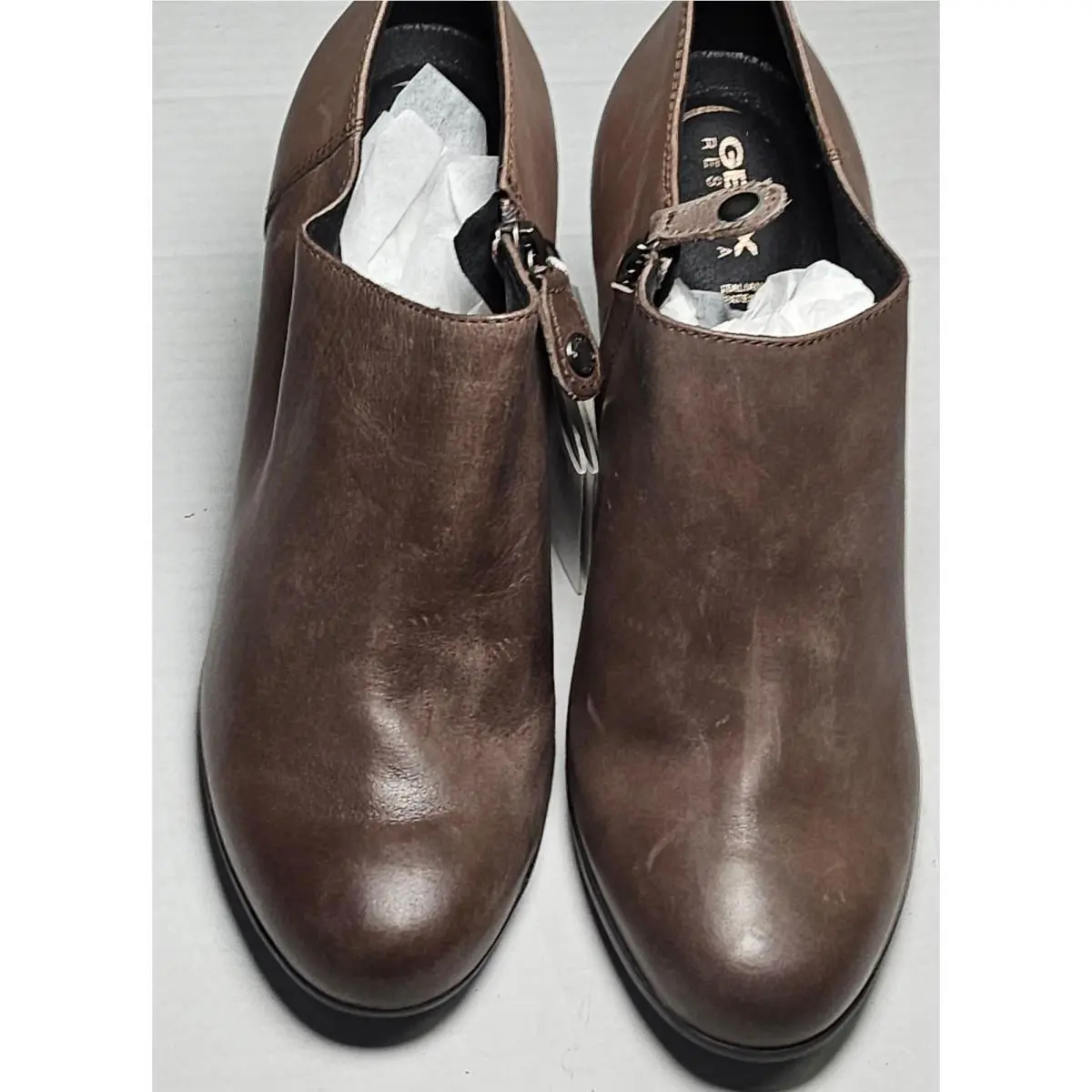 Geox D Annya A Respira Brown Leather Booties Shooties Block Heel Womens 5