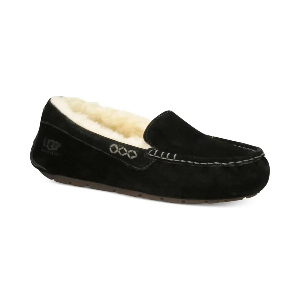 Women`s Ugg Ansley Slip On Moccasin Slippers Black SZ 5