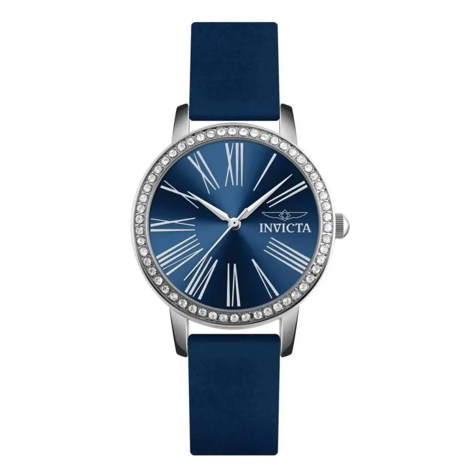 Celestial Lady 31mm Silver Tone Case Navy Dial Blue Leather Band 70443 by Invicta