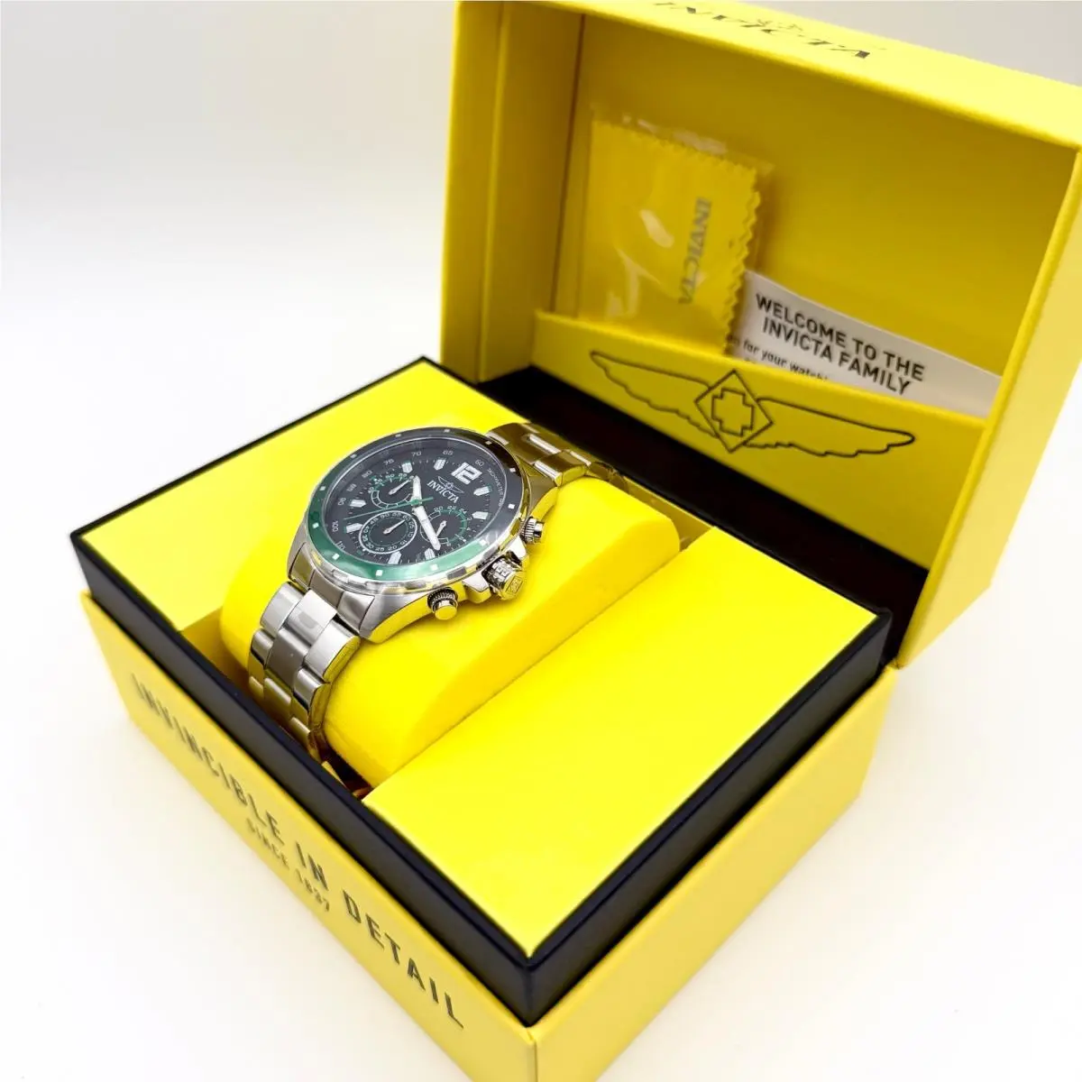 Men`s Invicta Tachymeter Black Green Full Stainless Steel Watch 44mm