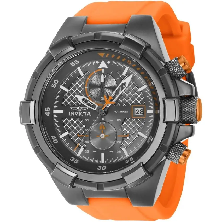 Invicta Aviator 39377 Grey Dial Orange Silicone Straps 50MM Quartz Mens Watch