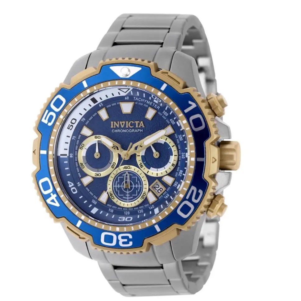 Invicta Commander TI-22 Titanium Men`s 48mm Blue Gold Chrono Watch 49496