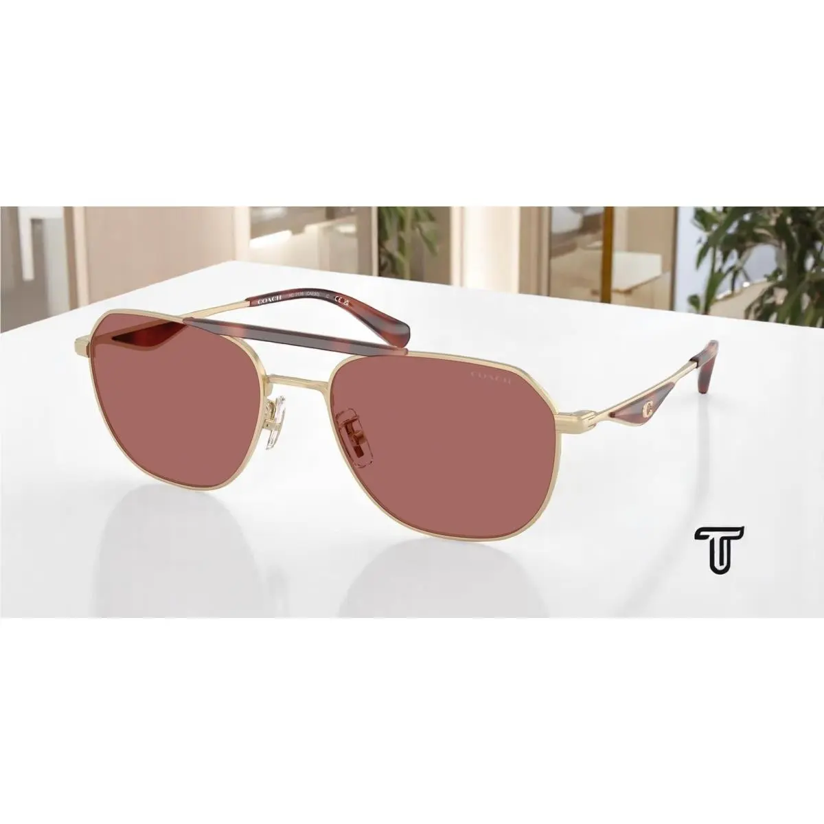Coach HC7178 90050H CAE80 Satin Lt Gold Caramel Wine Solid 57 mm Mens Sunglasses