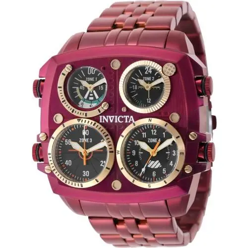 Invicta Aviator Zulu Time 4 Time Zone Pilot Men’s Burgundy Tone Watch