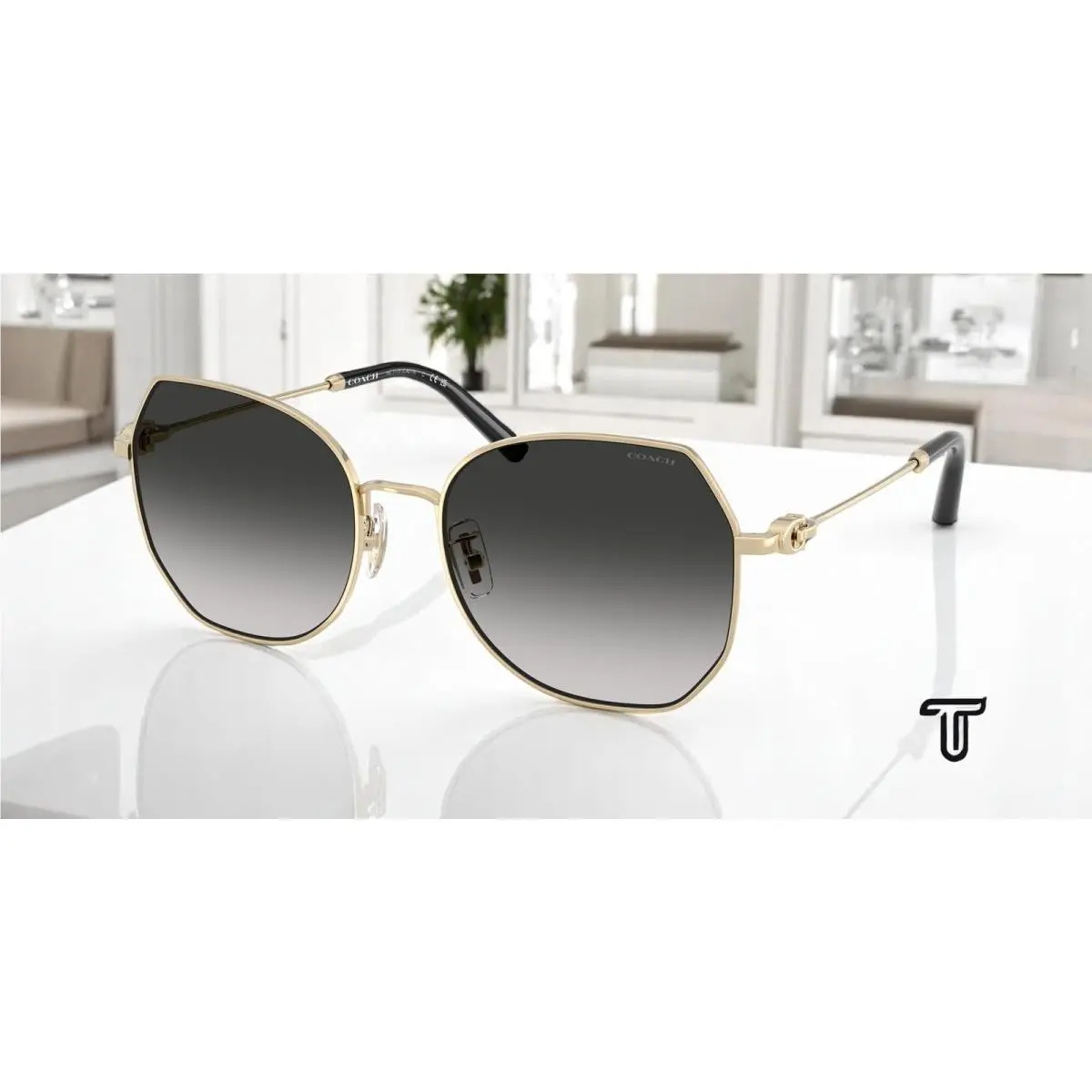 Coach HC7175 90053C CAD79 Shiny Lt Gold Grey Gradient 56 mm Women`s Sunglasses