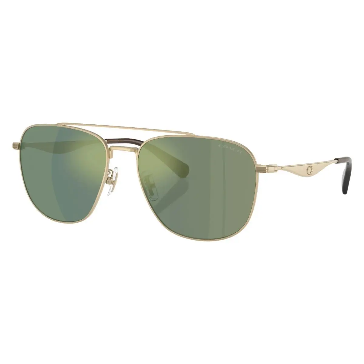 Coach Sunglasses HC7172 90056R 55 Satin Light Gold Fame Green Lens