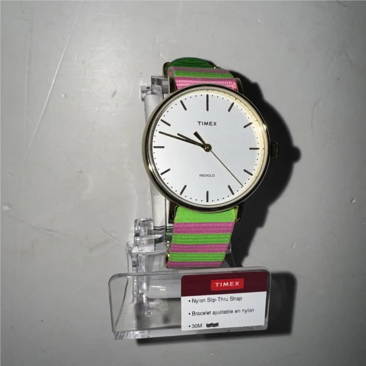 F1206 Fairfield White Dial Green Pink Ladies Nylon Watch by Timex