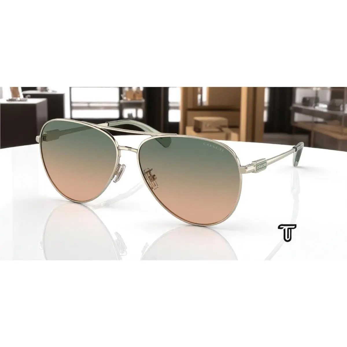 Coach HC7140 900513 Cd474 Shiny Lt Gold Green Brown Grad 61 mm Womens Sunglasses