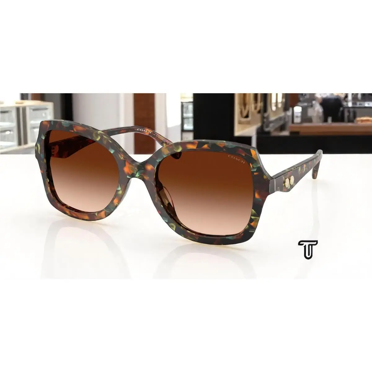 Coach HC8410U 584474 Cw225 Jade Pearl Tortoise Brown Grad 56 Women`s Sunglasses