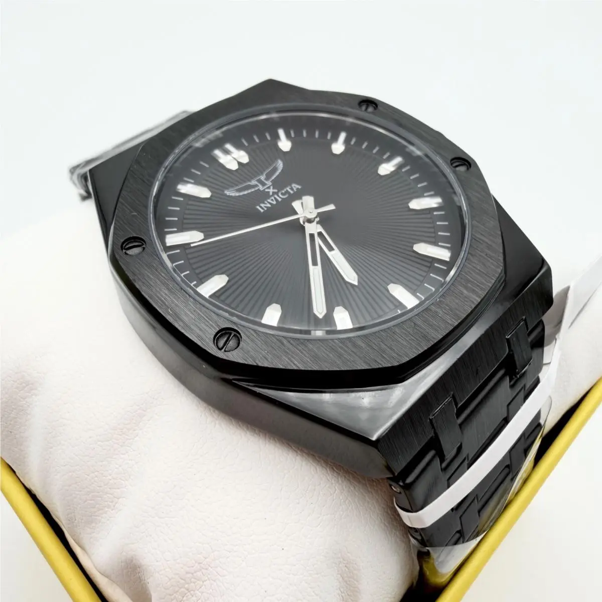 Men`s Invicta Blackout Royal Octagonal Brushed Stainless Steel Watch 42m