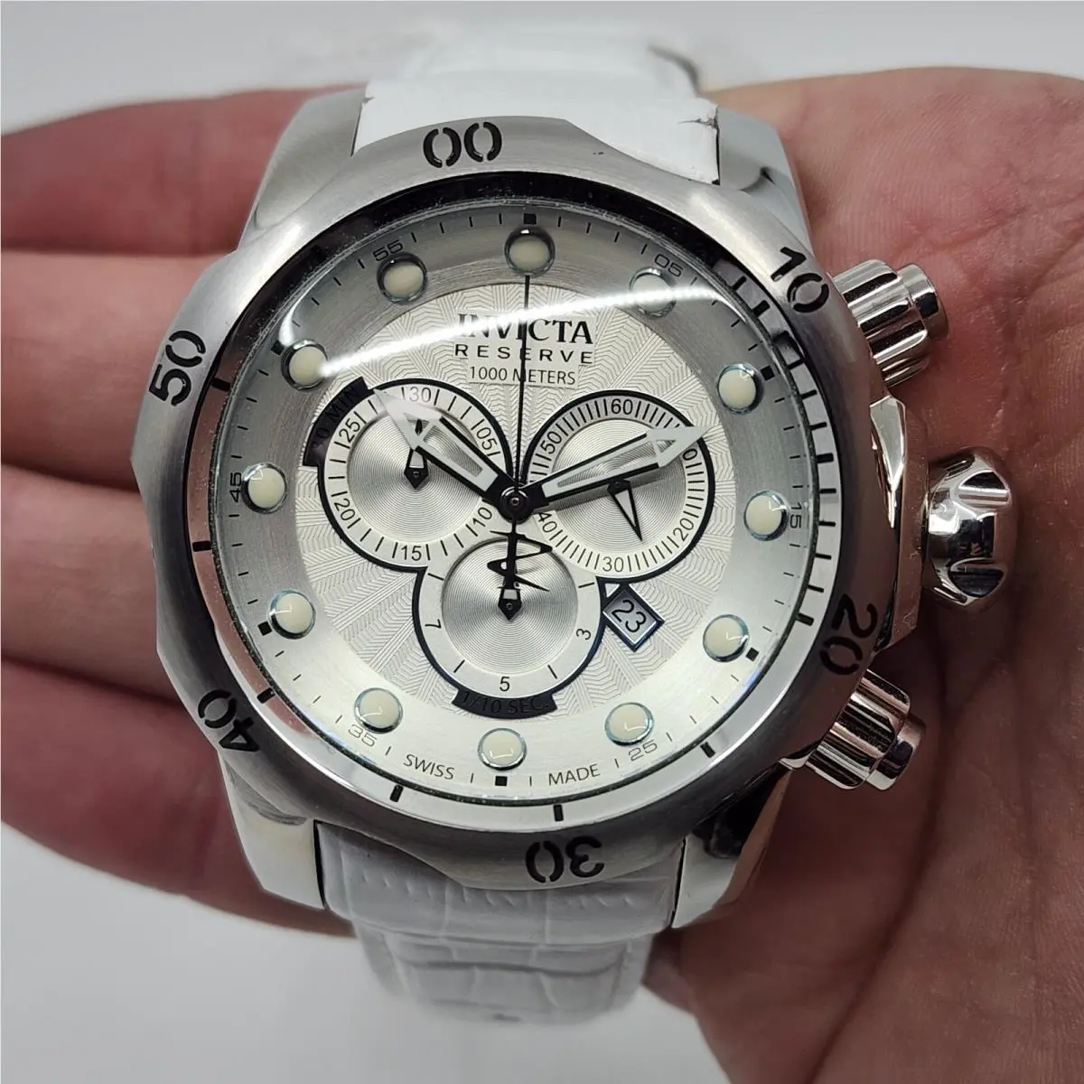 Invicta Men`s 10102 Venom Reserve Chronograph Silver Textured Dial White