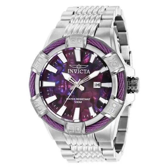 Invicta Bolt 38397 Purple Dial Silver Stainless Steel Bracelet Quartz Mens Watch - Dial: Purple, Band: Silver, Bezel: Silver
