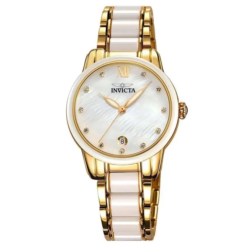 Celestial Women`s 34.7mm Gold White Watch 70340 White Jewels Dial by Invicta