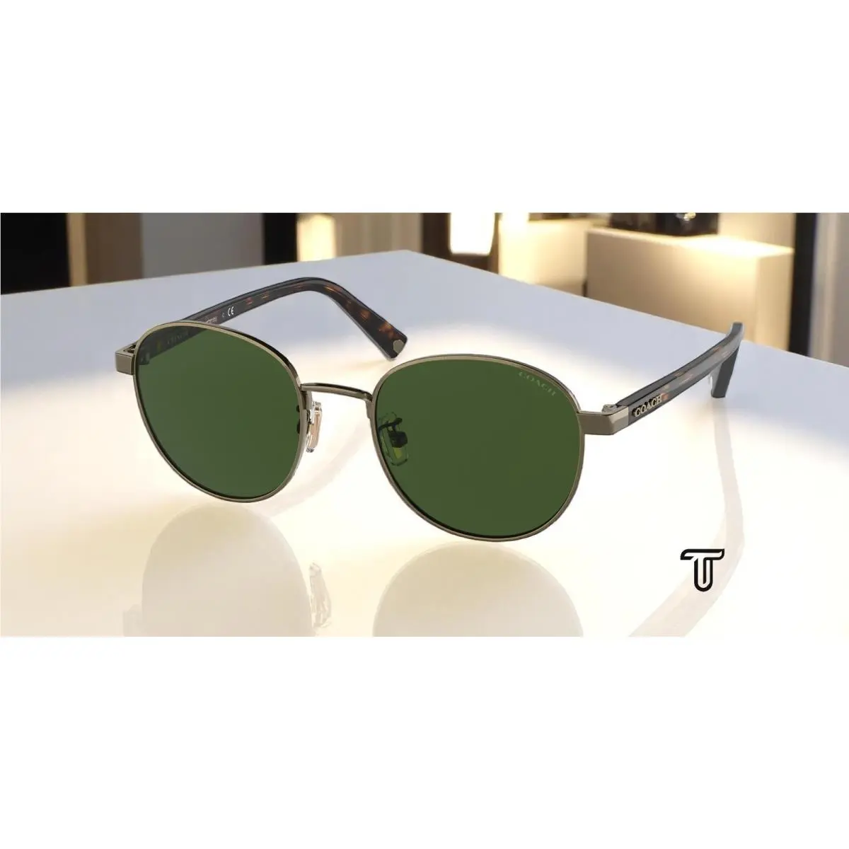 Coach HC7131 933371 Antique Gold Dark Green Solid 50 mm Men`s Sunglasses