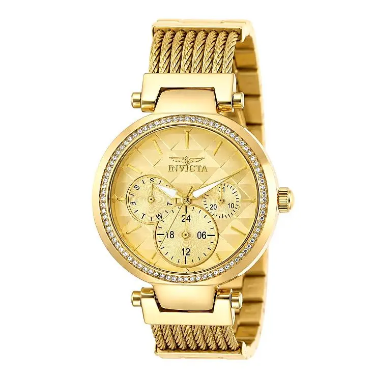 Angel Eterna 28918 Women`s Watch Gold Crystal Bezel 36mm Quartz by Invicta