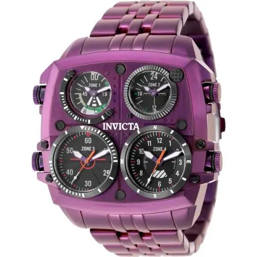 Invicta Aviator Zulu Time Quad Time Zone Purple Pilot Mens Watch-50mm Quartz