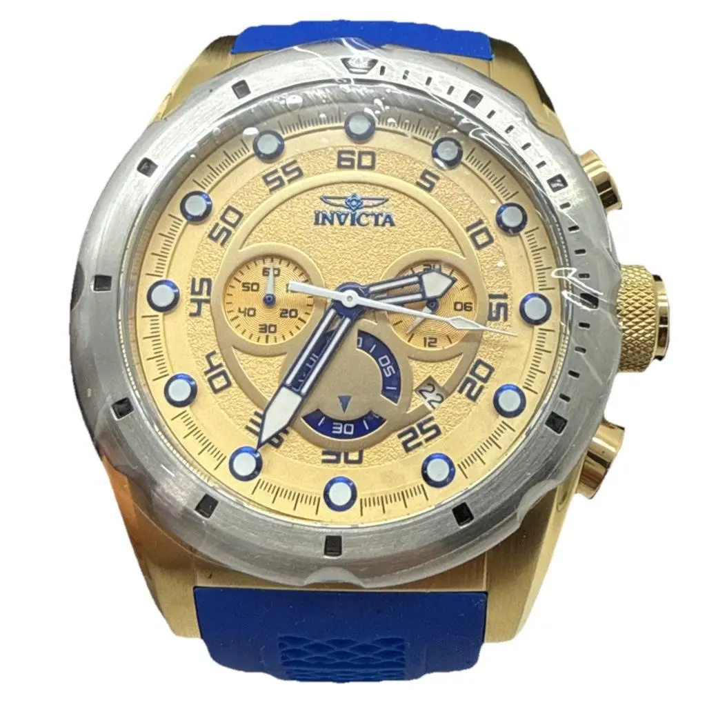 Invicta Speedway 50mm Men`s Stainless Steel Gold Blue White Watch 20307 W/2boxes