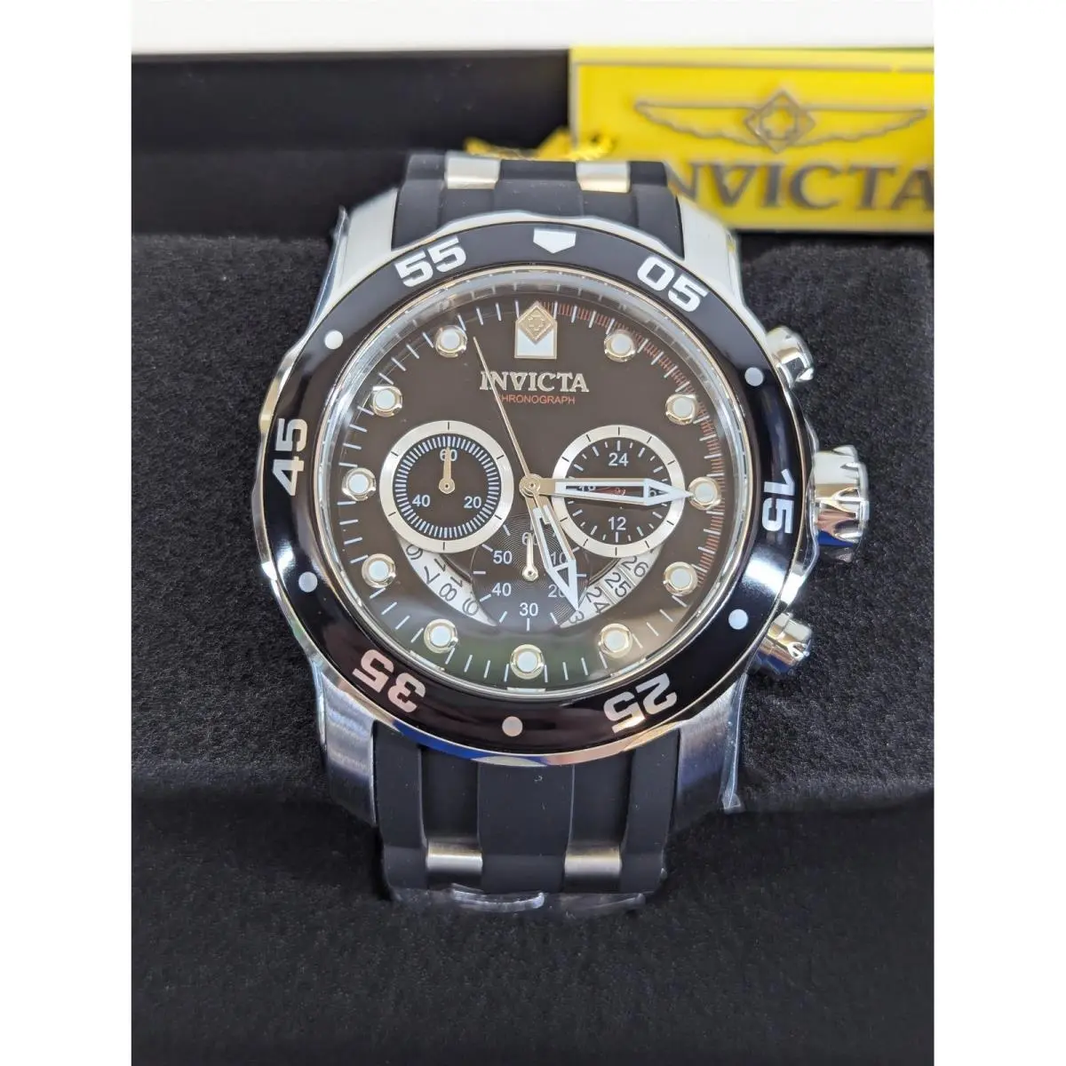 Pro Diver Chronograph Black Dial Silicone Strap Watch 21927 by Invicta