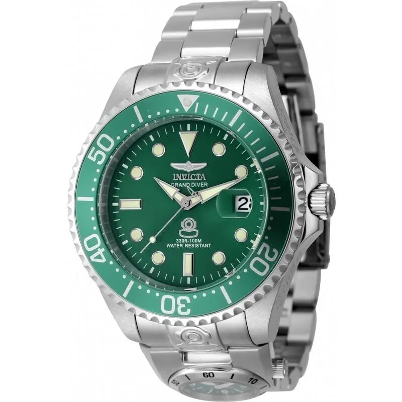 Invicta Pro Diver Date Automatic Dual-time Green Dial Men`s Watch 47mm 45811