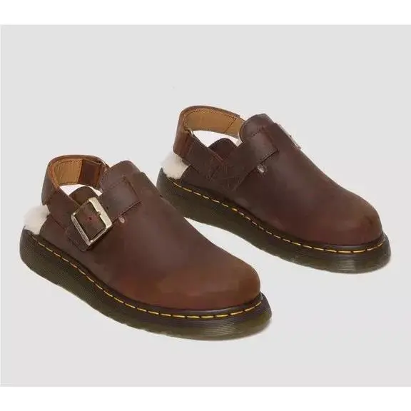 Dr Martens Jorge II Fleece Lined Slingback Mules Men 9 / Women 10 Brown Leather by Dr. Martens