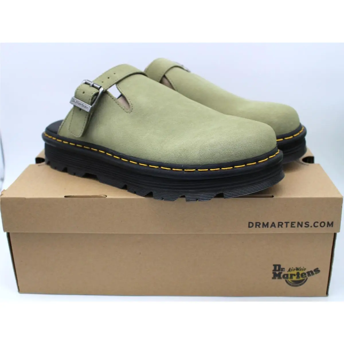 Dr. Martens Zebzag Suede Casual Slingback Platform Mules Green Olive - Size 13