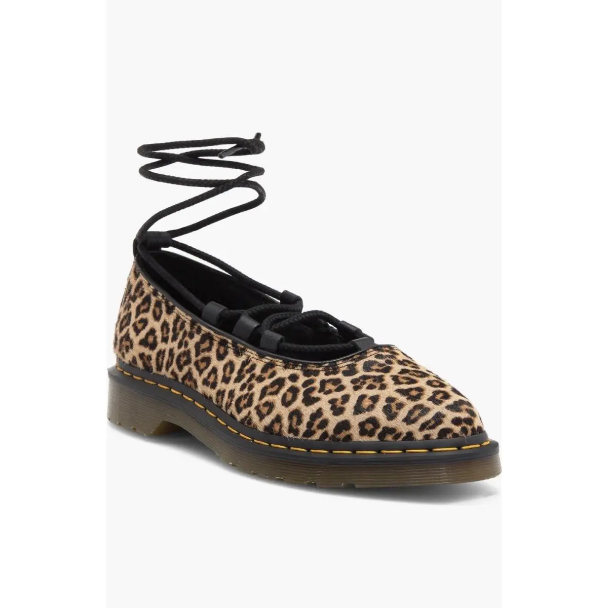 Dr Martens Elphie II Hair-on Leopard Ballet Flats Sz 8 Mary Jane Lace Up by Dr. Martens