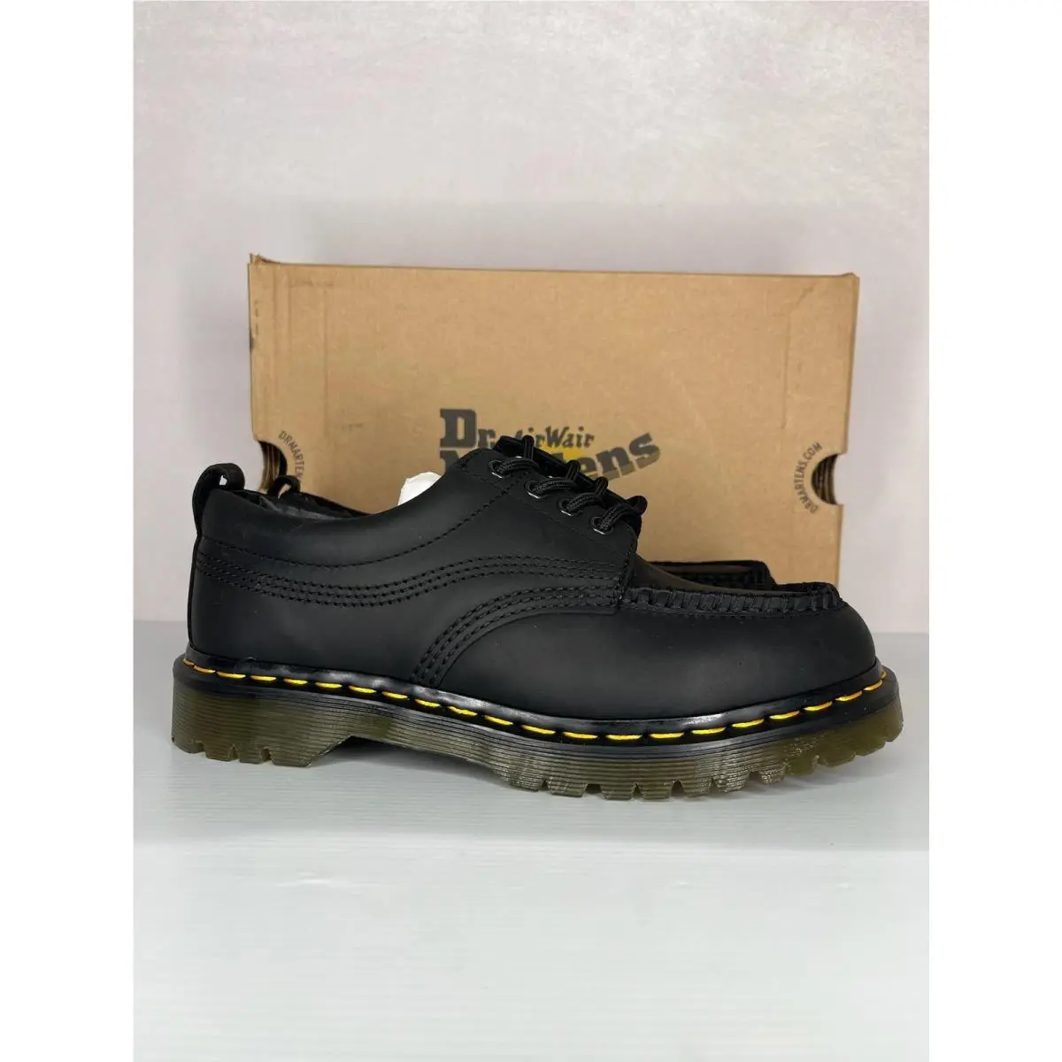 Lowell Crazy Horse Shoes Mens Size 8 Black Leather Moc Toe Box by Dr. Martens