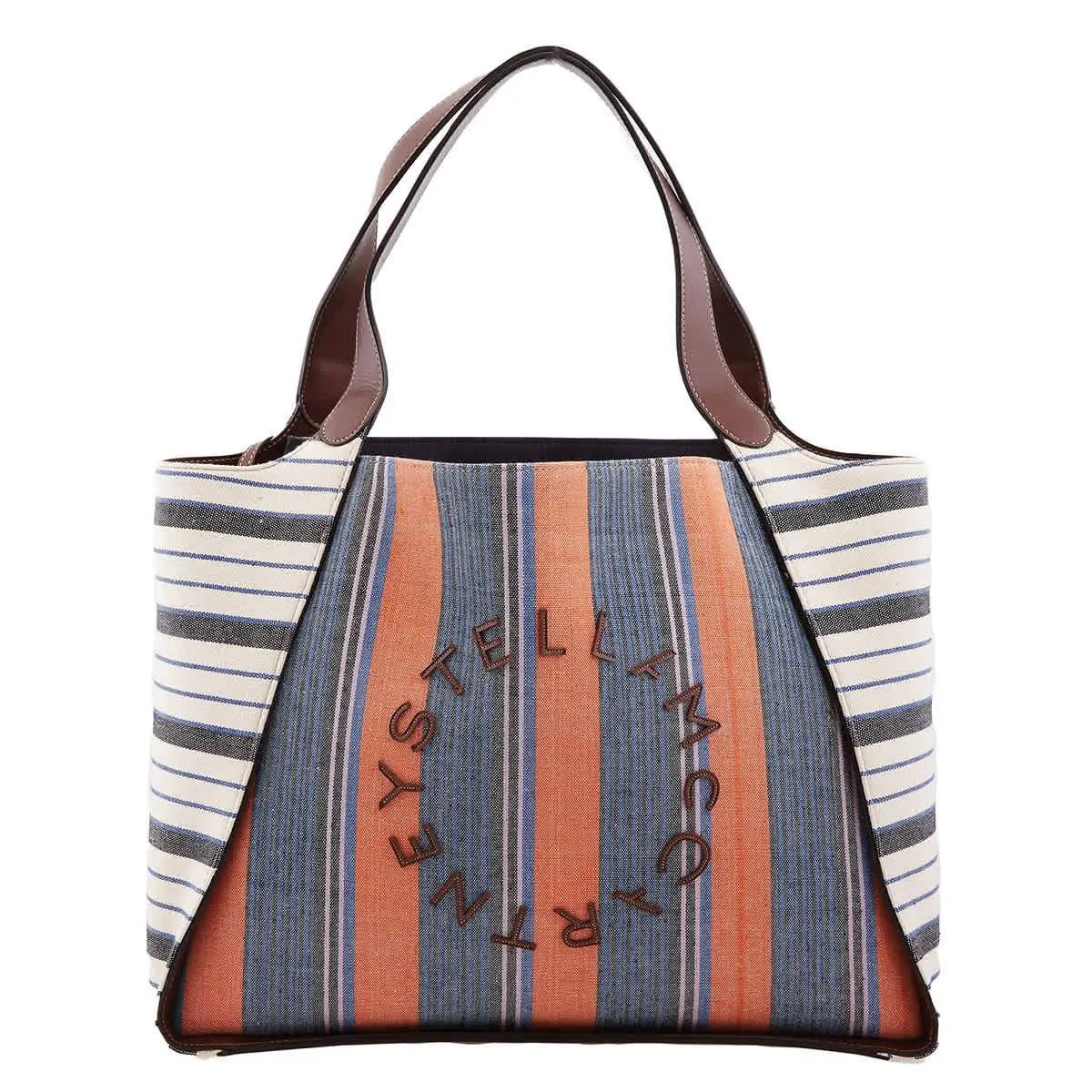 Stella Mccartney Striped Logo Embroidered Cotton Tote Bag 502793WP0372-4134